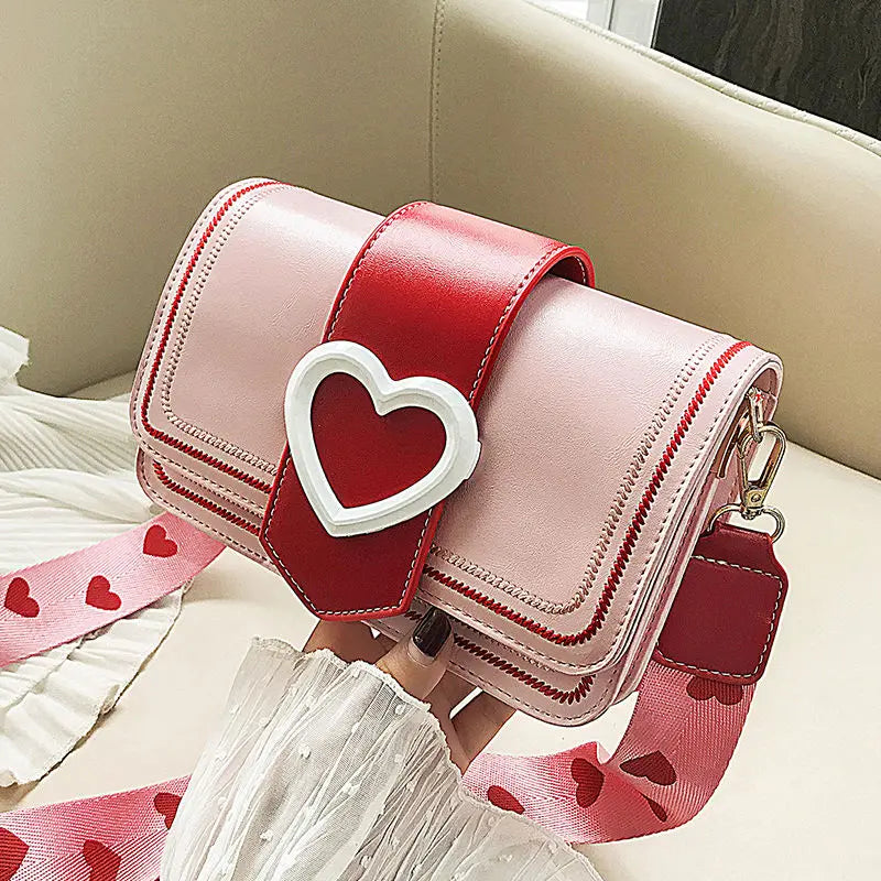 binfenxie Sweet Cute Small Shoulder Bag Female Valentines Day Trendy Korea Heart Messenger Bag Fashion Broadband Square Purse Wallet