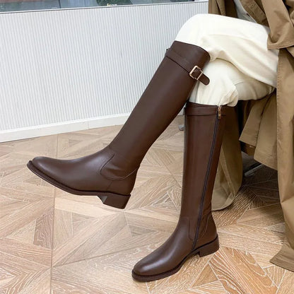 Shoes for Woman Winter Knee High Shaft Footwear Leather Women's Boots Pointed Toe Long Brown Comfortable and Elegant Hot Quality