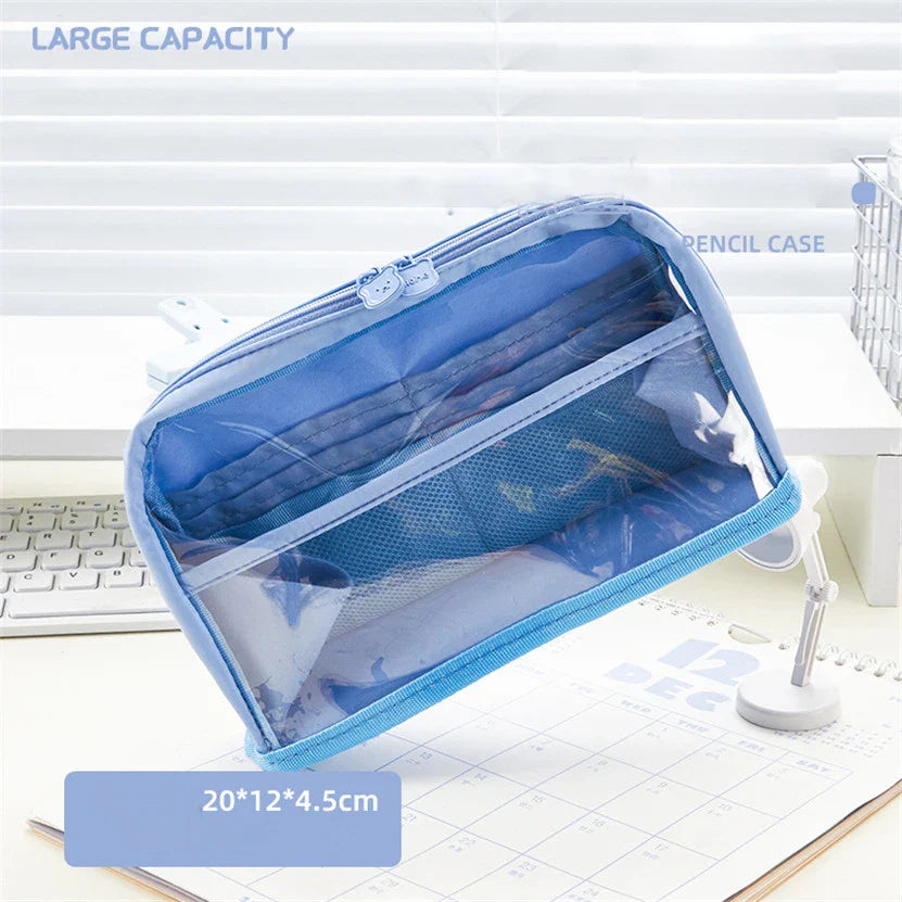 binfenxie Pencil Case Transparent Pencils Case Lapicera Estuche Escolar Multifunctional Stationery Pen Box Large Storage Bag School Supply