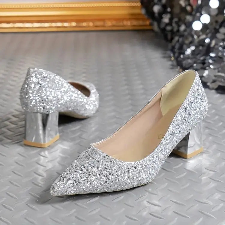 Futurecen  -  Fashion Spring and Summer Golden High-heeled Shoes Sequin Women's High-quality Silver Wedding High-heeled Shoes Women's Pumps