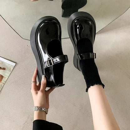 Futurecen  -  Chunky Platform Mary Jane Shoes for Women Patent Leather Lace Ankle Strap Pumps Woman Autumn Black Lolita Shoes