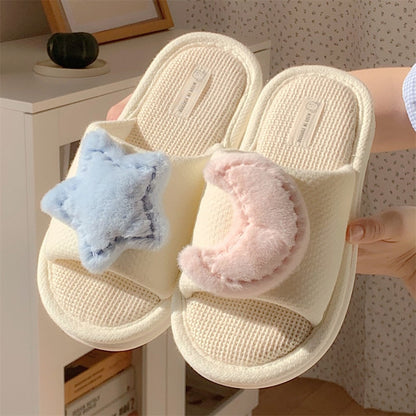 Cute Strawberry Plush Slippers Autumn House Slides Female Flip Flops Women Slippers Winter Home Warm Furry Linen Slippers Women