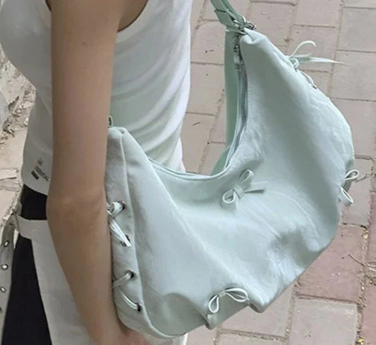 binfenxie Fashion Solid Bandage Chic Bow Women Handbags All Match Sweet Y2k Aesthetic Tote Bags Office Lady Elegant Shoulder Underarm Bag