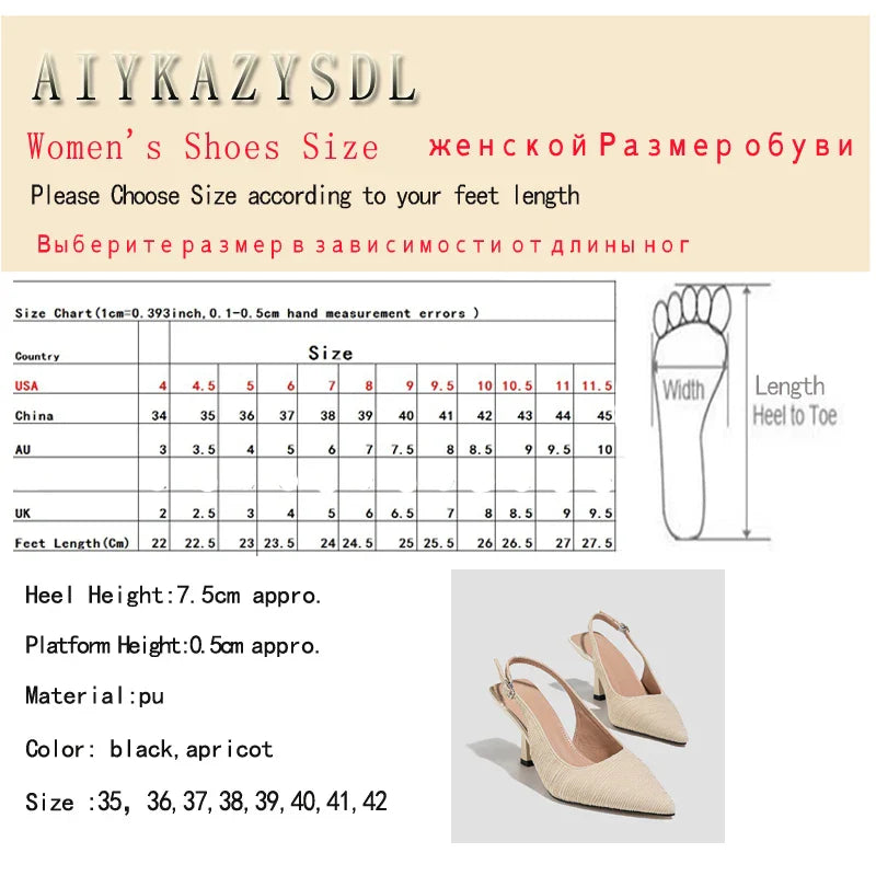 Futurecen  -  Dress Work Female Pumps Women Texture Slingback Buckle Back Strap Pointed Toe High Heel Sandals Basic Shoes Plus Size