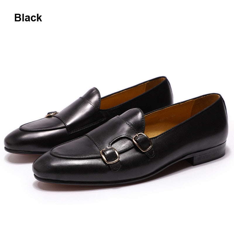 Genuine Leather Mens Loafers Handmade Monk Strap Wedding Party Casual Dress Shoes Summer Autumn Footwear for Men