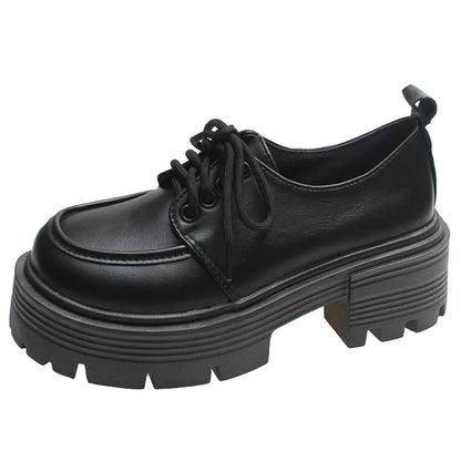 Patent Leather Platform Loafers Women Preppy Style Lace Up Oxford Shoes Woman Black Thick Bottom Y2K Shoes Female