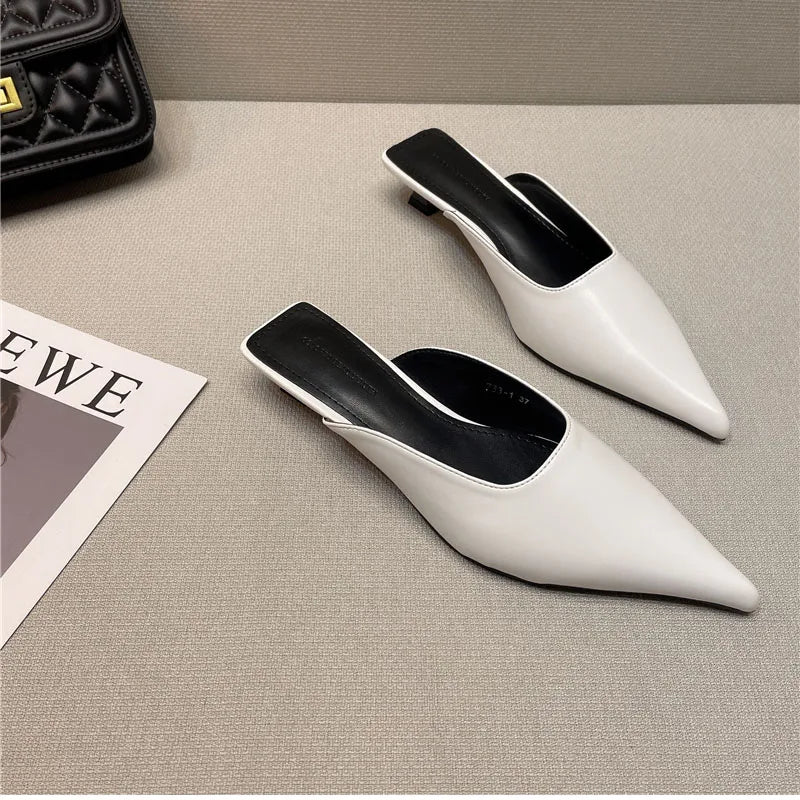 binfenxie Designer Women Pointed Toe Mules Slippers Fashion Shallow Slip On Slides Shoes Ladies Elegant Outdoor Low Heel Shoes