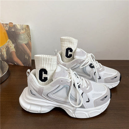 New Design White Chunky Shoes For Women Running Shoes Lightweight Girls Sports Shoes Breathable Daddy Sneakers Free Shipping