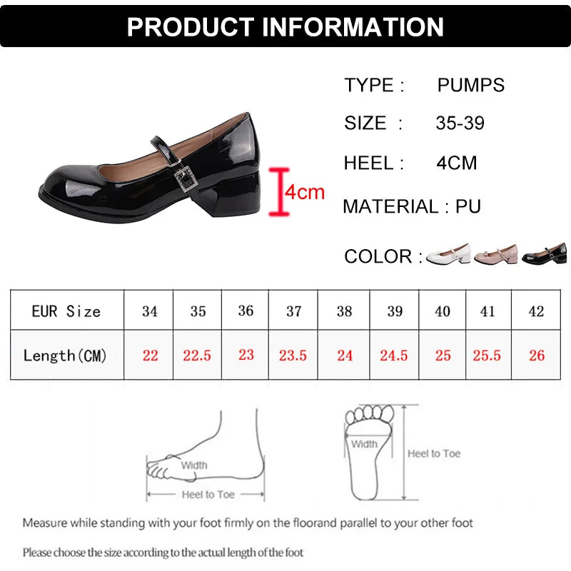 Cute Bowknot White Mary Jane Shoes Women New Thick Heels Nude Pumps Woman Japanese Ankle Buckle Lolita Shoes Mujer