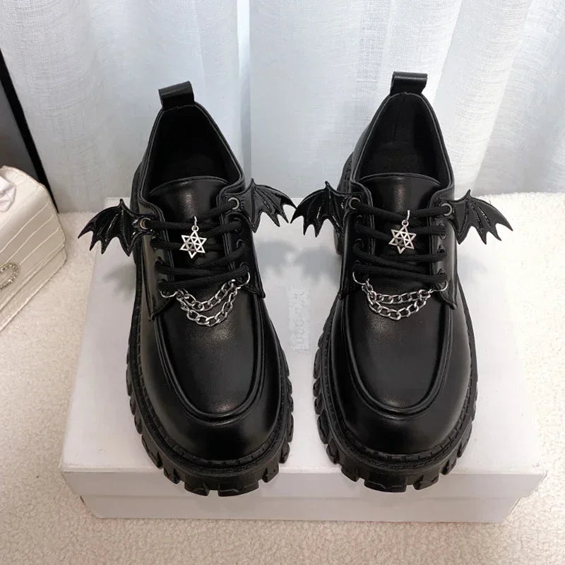 Futurecen Metal Chain Platform Lolita Gothic Shoes Woman 2023 Spring College Style Patent Leather Pumps Women Japan School Uniform Shoes