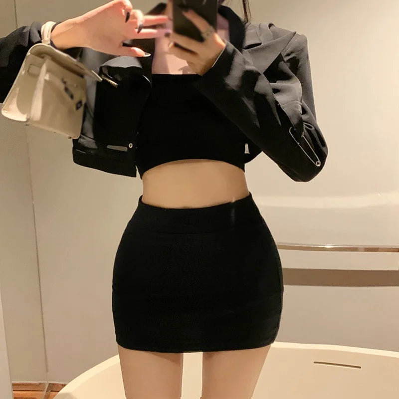 binfenxie Women Skirts High Waist Versatile Elastic Elastic Waist  Korean Solid Color Hip Wrapped Dress