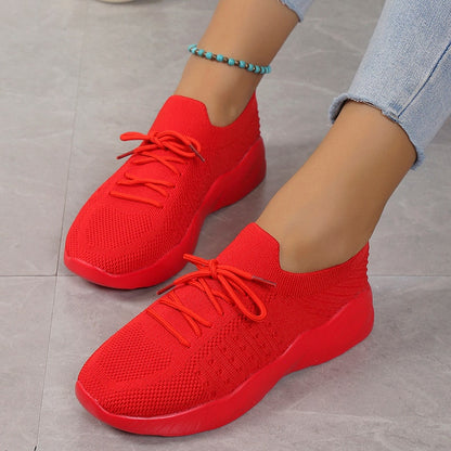 Women's Knitted Breathable Sneakers Lightweight Non Slip Sports Tennis Shoes for Women Autumn Casual Flats