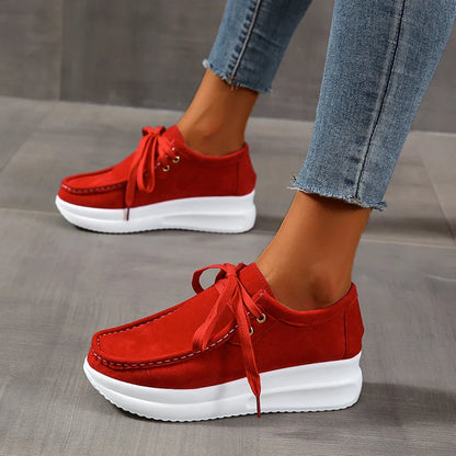 Chunky Sneakers Women New Solid Color Thick Bottom Lace Up Walking Women's Shoes Female Breathable Non Slip Platform Shoes