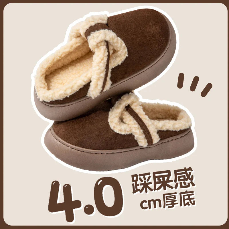 Warrior Girls Cotton slipper For Women Mules Shoes Indoor Outside Winter Home Warm Fluffy Slippers Fur Cotton Shoes All Wrapped