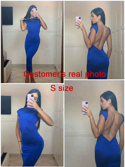 Sexy Backless Maxi Dress For Women Gown Summer Round Neck Sleeveless Night Club Party Long Dress Clubwear Vestido