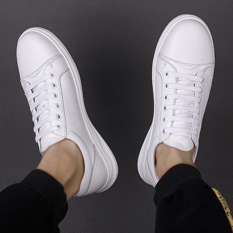 Genuine Leather Men Shoes Brand White High Quality  Casual Shoes For Men Laces Up Summer Breathable Walk Shoes Fashion Sneaker