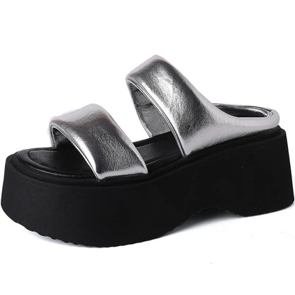 binfenxie Designer Summer Chunky Women Slipper Fashion Open Toe Slip On Ladies Elegant Platform Flats Slides Soft Flat Beach Sandal Shoes