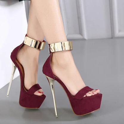 binfenxie  Fashion Design Metal Ankle Cover Strap Women Sexy 16 CM Sandals Platform High Heels Party Club Stripper Pole Dance Shoes