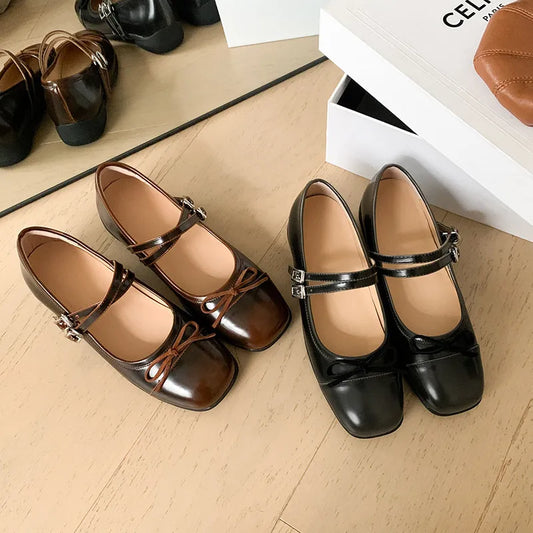 binfenxie  -   Fashion Pumps New High Quality Genuine Leather Shoes Academy Style Ballet Shoes Mary Janes Shoes Casual Women' Shoes