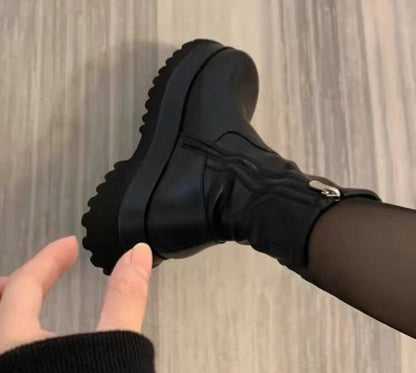 Winter Punk Style Women Ankle Boots Fashion Thick Sole Zippers Short Boot Ladies Elegant Platform Flats Heel Shoes