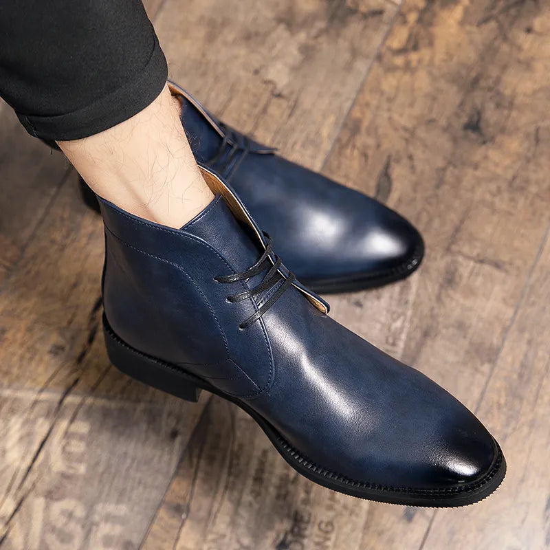 Men Chelsea Boots Men Slip-On Luxury Business Dress Short Boots Fashion Casual Career Ankle Boots Italy Handmade Leather Boots