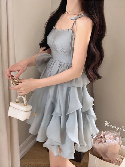 binfenxie Summer Women Sundress Suspenders Ruffles Fairy Dress Elegant Feminine Holiday Beach Romantic Dress traf robe платье