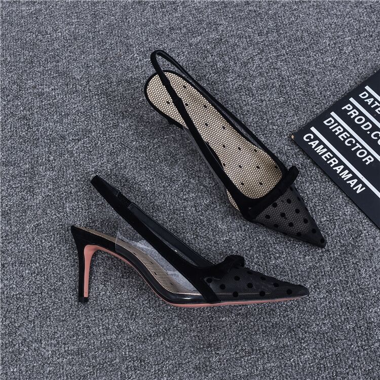 Women's Shoes  Summer Fashion Pointy Bow Mesh Breathable Stiletto Heel Shallow Sandals for Women  Zapatos De Mujer