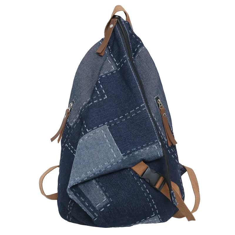 binfenxie New Women Denim Vintage College Backpack Lady Leisure Retro Trendy Female Patchwork Book Bag Fashion Girl Cute Travel School Bag