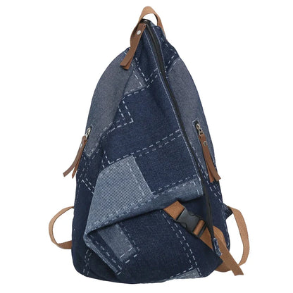 binfenxie New Women Denim Vintage College Backpack Lady Leisure Retro Trendy Female Patchwork Book Bag Fashion Girl Cute Travel School Bag