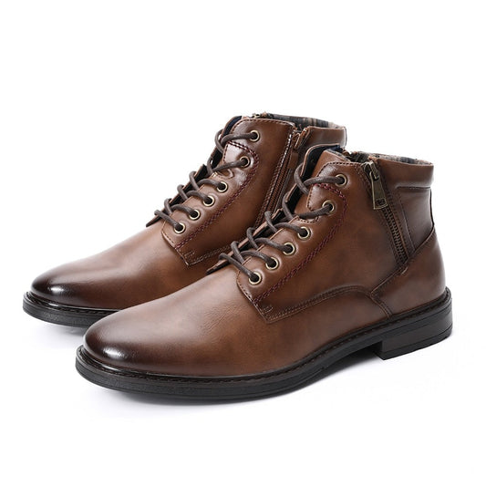 Autumn/ Winter Men Boots Zip Lace-up Ankle Boots Smart Business Work Office Dress Shoes  Man Shoes