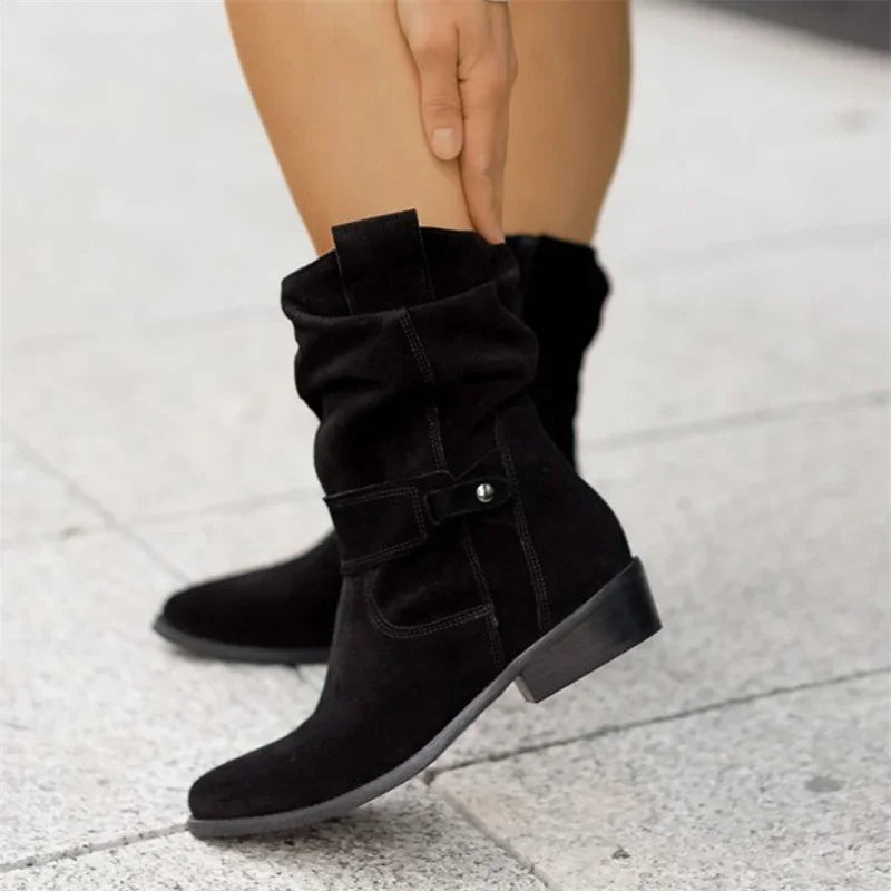 Women Ankle Boots Winter Low Heels  Autumn Winter Round Casual Shoes Faux Suede Female Low Boots Chelsea Boots Plus Size 43