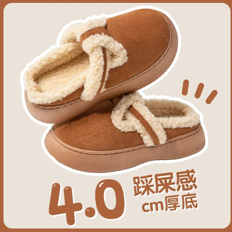 Warrior Girls Cotton slipper For Women Mules Shoes Indoor Outside Winter Home Warm Fluffy Slippers Fur Cotton Shoes All Wrapped