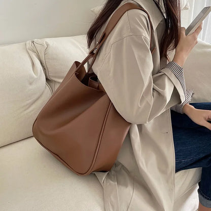 binfenxie Korean vintage Large Capacity Shoulder Bags for Women Fashion PU Leather Handbag and purses female Messenger Bag Lady big Tote