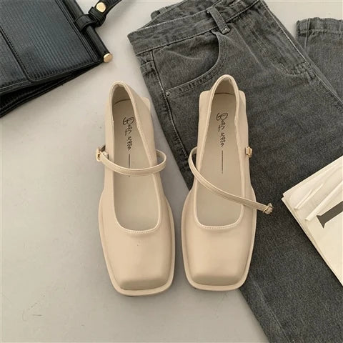 Futurecen Block Heels For Women Pumps Square Toe Comfortable High-Heeled Shoes Sandals Ladies Mary Jane Chunky Straps Retro Leather L