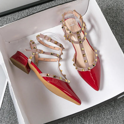 Women Sandals Summer High-heeled Luxury Sandals Fashion Brand Design Pointed Rivet Red Casual Shoes Plus Size 41-43 Women Shoes