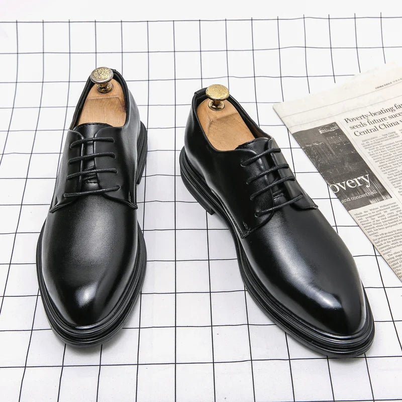 binfenxie  -   Men's Dress Shoes Leather Fashion Derby Shoes Classic Casual Business Wedding Footwear Lace-up British Style Male Formal Shoe