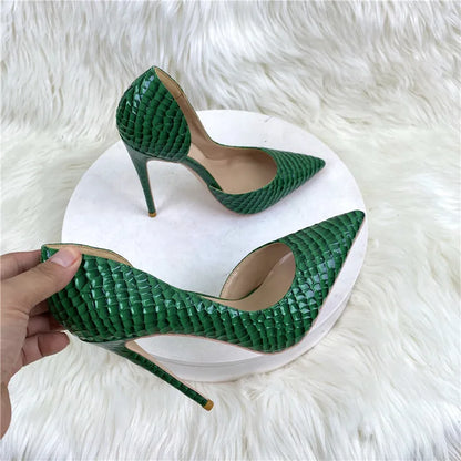 Futurecen  Green Croc-Effect Women D'Orsay Inisde Cut Pointed tOe Stiletto Pumps Sexy Ladies Party Night Club High Heel Shoes