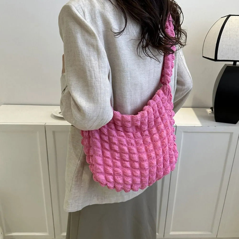 binfenxie Large Capacity Shoulder Bag Embroidered Plaid Quilted Crossbody Bag Underarm Bag Tote Bag Tote Bag Pleated Bubbles Handbag