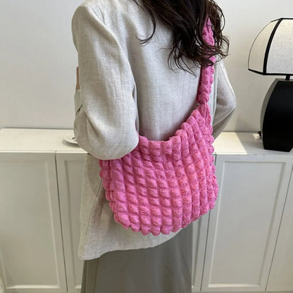 binfenxie Large Capacity Shoulder Bag Embroidered Plaid Quilted Crossbody Bag Underarm Bag Tote Bag Tote Bag Pleated Bubbles Handbag