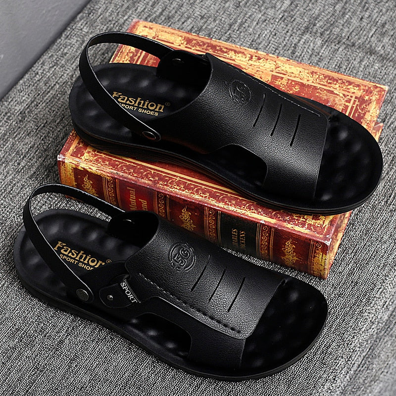 Summer Hot Sale Mens Slippers Fashion Genuine Leather Soft Flip Flops Classic Non-Slip Beach shoes New Comfortable male Footwear