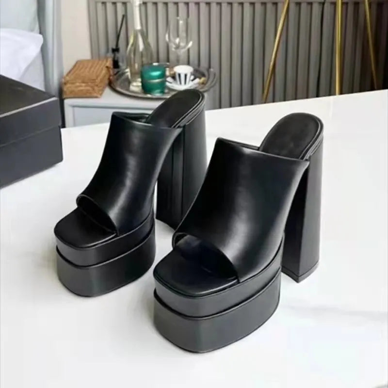 New Brand Women Sandals Summer Shoes Sexy Thick High Heels Platform Black Red Yellow Dress Party Wedding Shoes Woman Pumps