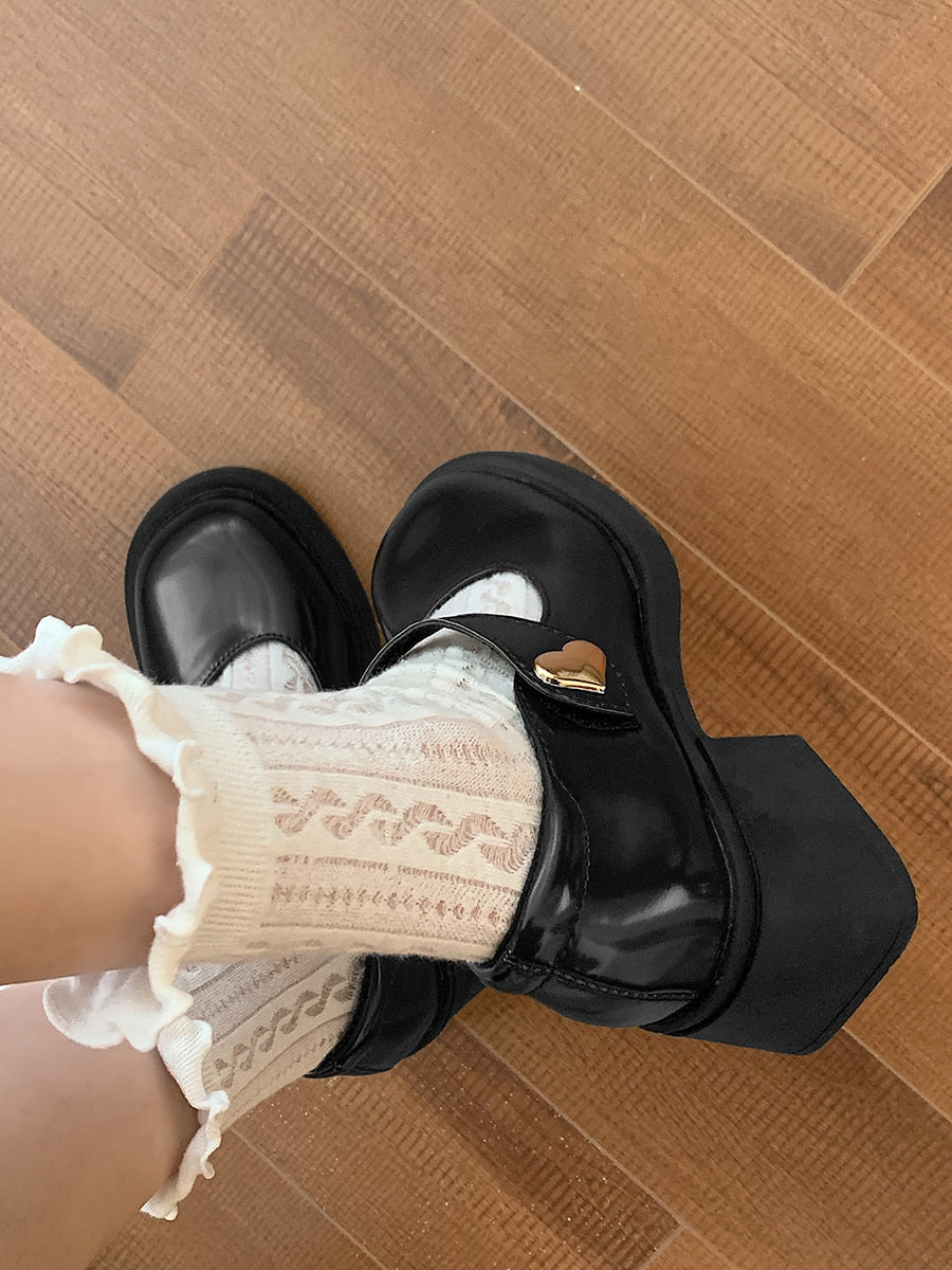 Spring Autumn black Mary Jane shoes New Chunky heels Lolita shoes college girls platform shoes JK shoes Women sandals