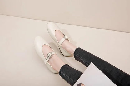 binfenxie  -   Women Mary Jane Shoes 2024 Autumn Natural Genuine Leather Vintage Women Shoes Pointed Toe Ballet Flat Casual Shoes Women