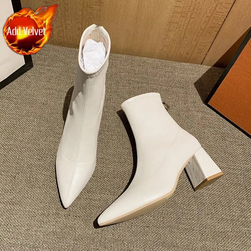 Booties White Very High Heels Female Ankle Boots Heeled Footwear Pointed Toe Short Shoes for Women Winter Sale Quality Goth