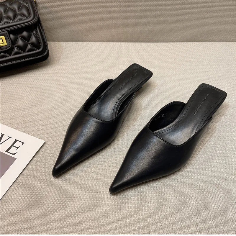 binfenxie Designer Women Pointed Toe Mules Slippers Fashion Shallow Slip On Slides Shoes Ladies Elegant Outdoor Low Heel Shoes