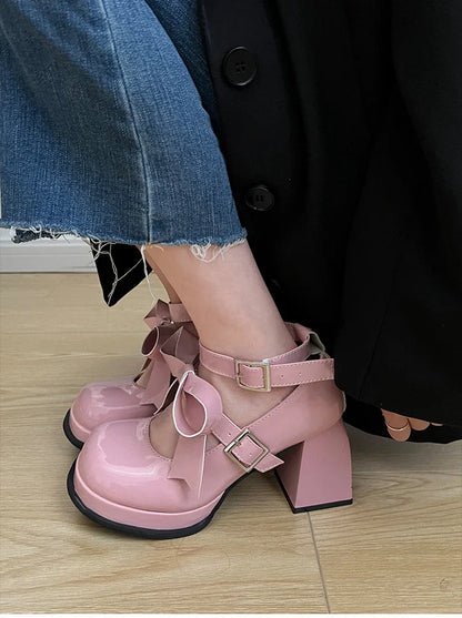 Futurecen Spring Lolita Women's Mary Jane Shoes Fashion Shallow Thick High Heels Pumps Ladies Elegant Buckle Single Shoes