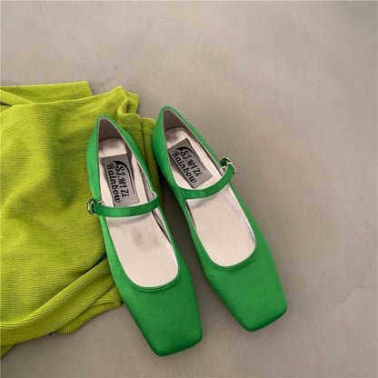 Spring Summer Shoes Women Flat Heels Square Toe Mary Jane Ballet Flats Rainbow Candy Color Ballerina Soft Casual Loafer