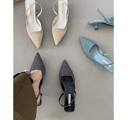 Fashion Slingback Sandals Women Low Heels Pumps Shoes Elegant Pointed Toe Female Mules Dress Slides