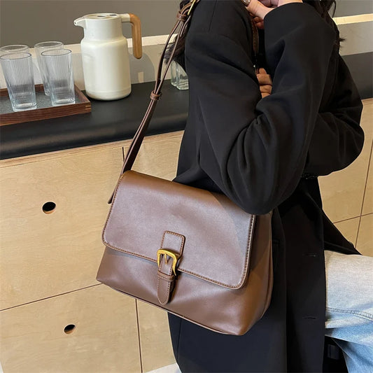 binfenxie  Retro Crossbody Bags For Women Flap Shape Messenger Bag Soft Leather Pure Color Shoulder Shopper Totes 2024 New In Handbag