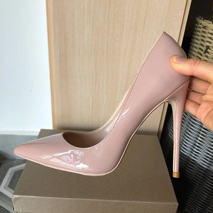 Futurecen Solid Glossy Nude Pink  Women Pointy Toe Fashion Designer Stiletto Pumps Paery Wedding Bridal High Heel Shoes Size 3-12